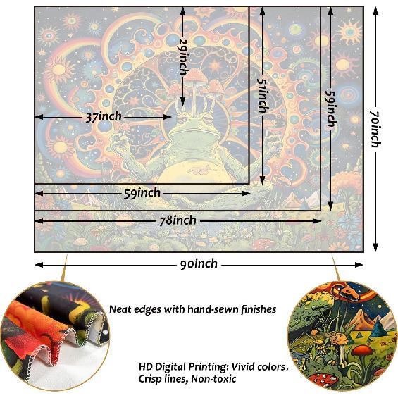 ARTCREATOR Funny Vintage Frog Mushroom Tapestry, Whimsical Mushroom Decor Hippie Wall Tapestries for Living Room Bedroom (29" X 37")