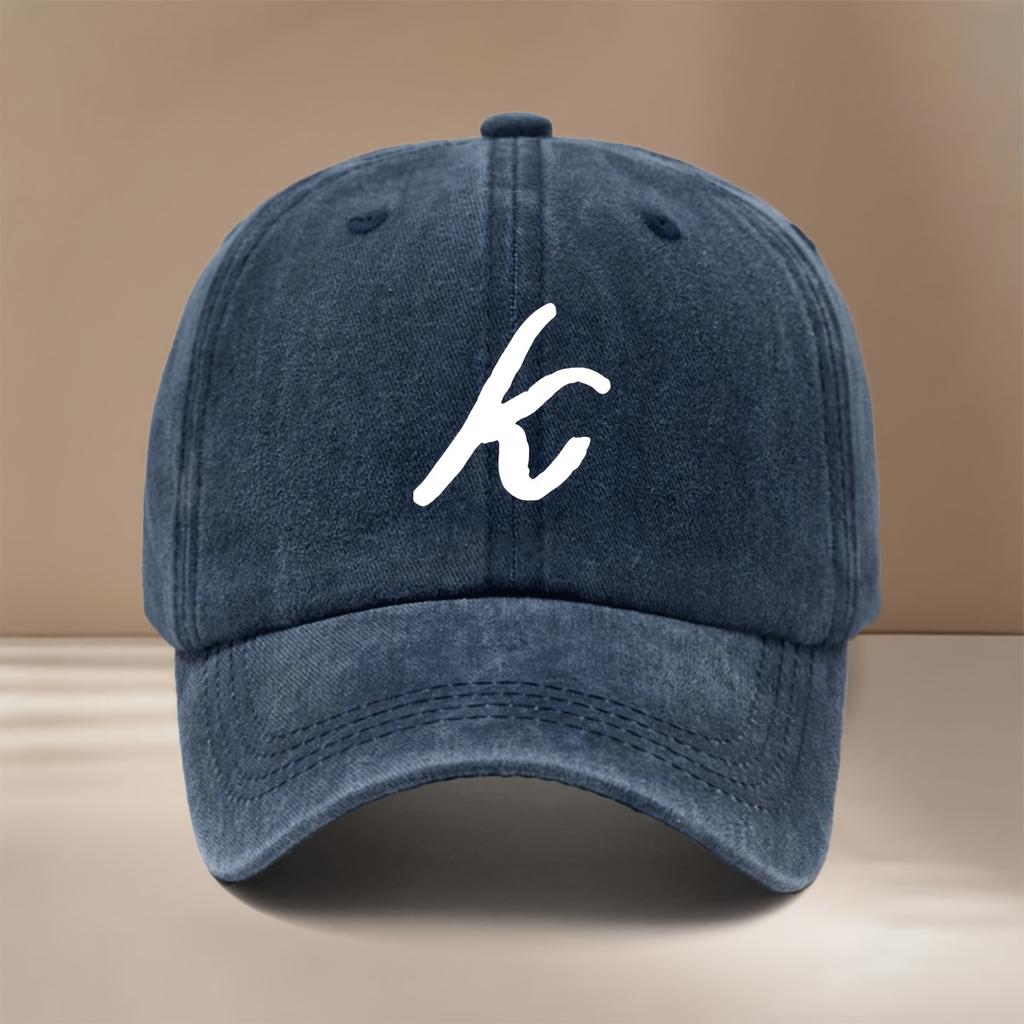 This Is a Comfortable And Trendy Adjustable Size Baseball Cap with HandWritten Letter K Pattern Unisex Easy Lightweight Curved