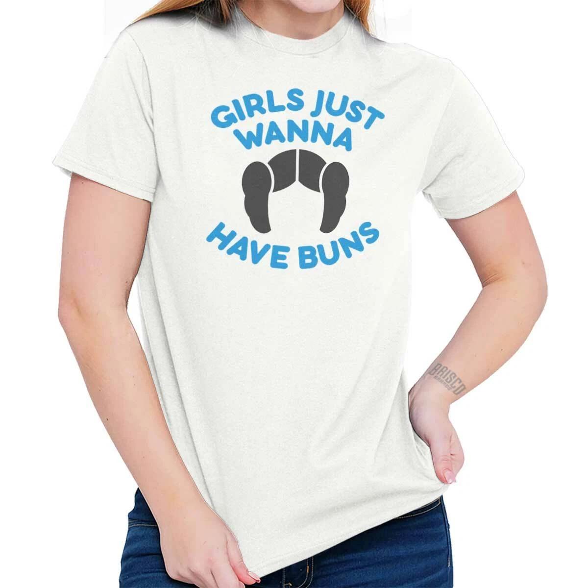 Girls Just Wanna Have Buns Space War Movie Womens Graphic Crewneck T Shirt Tee L