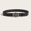Bohemian Embossed Floral Men's Leather Belt with Cross Alloy Hollow-Out Design
