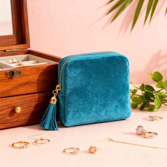 Yousheng Jewelry Storage Bag with Multi-pockets Portable Watch Earring Necklace Bracelet Ring Organizer Case Jewelry Pouch with Tassels Zipper