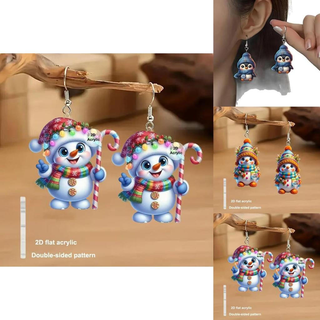 Cartoon Style Acrylic Earrings With Festive Elements And Silver Earring Pins For Seasonal Wear