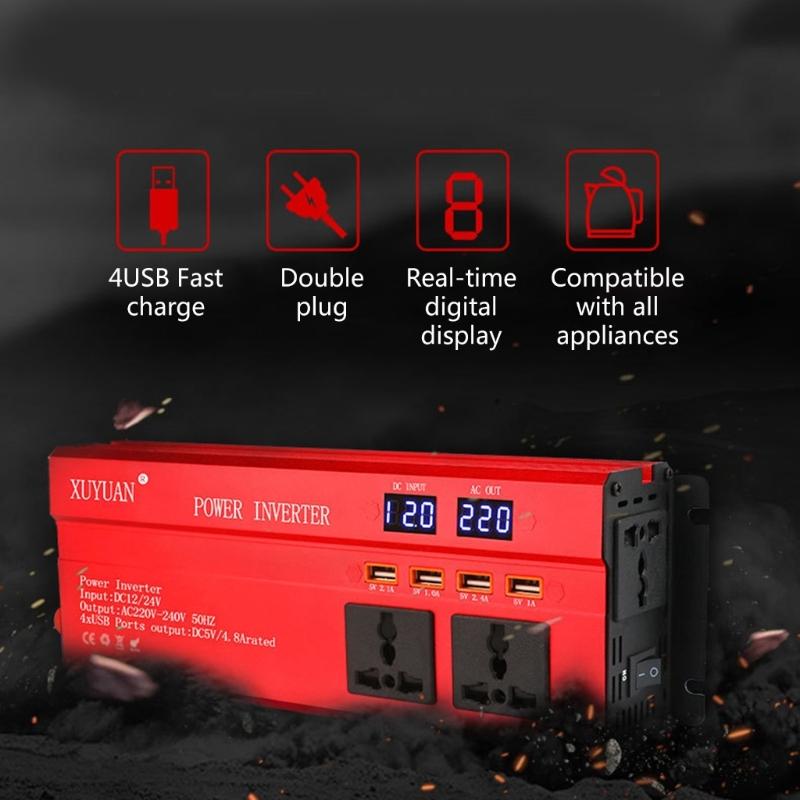 12V 24V To 220V Power Inverter 4 USB Car Voltage TransformerPower Inverter