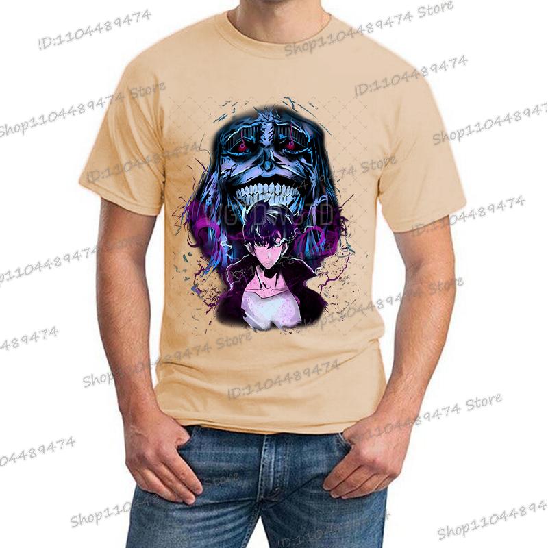 Japanese Anime Solo Leveling T Shirt Men Sung Jinwoo God Statue Cartoon Graphic Tees Harajuku Short Sleeve High Quality Tshirt