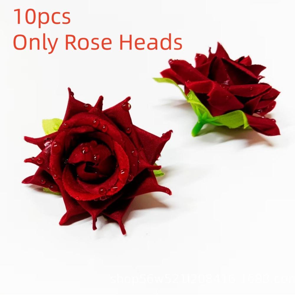 10pcs 3D Dew Drops Artificial Rose DIY Elegant Flower Arrangement  Home Decor