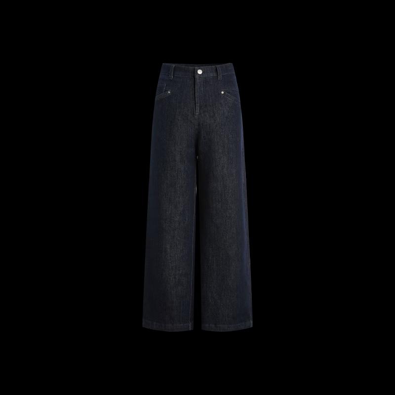 BINJORA Women's High-Waist Wide-Leg Duck Down Denim Pants