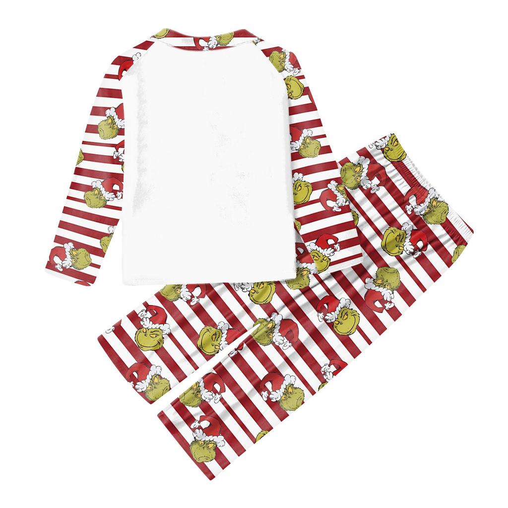 Christmas Family Matching Pajama Set with Printed Round Neck Long Sleeve Top and Pants for Parents and Kids