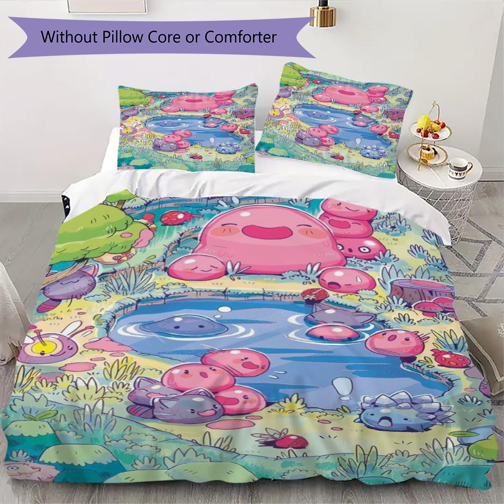 Slime Rancher Pattern Bedding,Quilt Set Quilt Cover Pillowcase Home Birthday Gift(1 * Duvet Cover + 2 * Pillowcase, Without Core)_lx