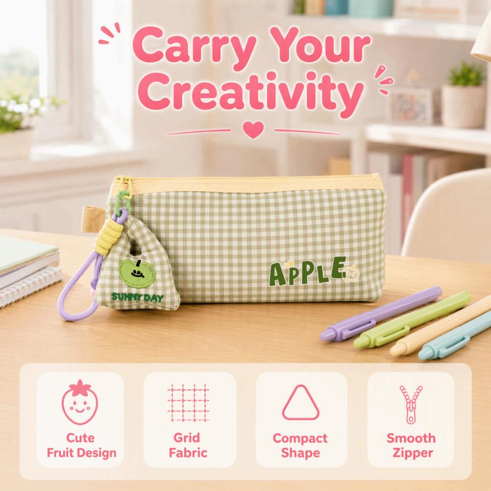 Cartoon Style Pen Bag Fruit Pattern Stationery Bag Cute Design Pencil Case Girl