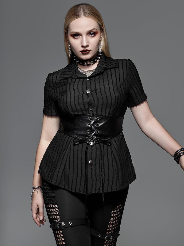 Rosegal Gothic Jacquard PU Leather Lace-up Corset Shirt