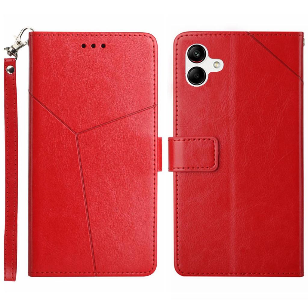 For Samsung Galaxy A06 4G Case with Wrist Strap Y Shaped Lines Imprint Leather Phone Cover