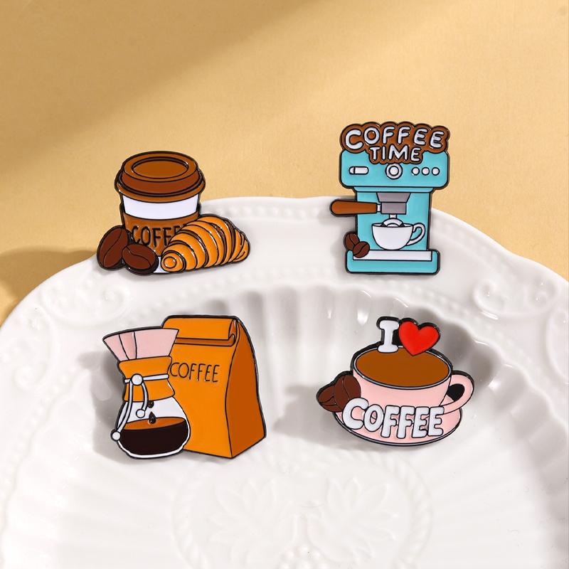 4Styles Funny Cartoon Coffee Theme Enamel Brooches Women Girls Backpack Bag Dress Pins