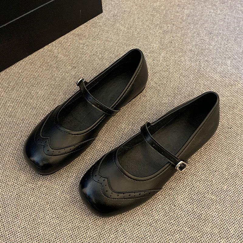 Fashion Ballet Shoes Single Shoes Women's Spring Carved Brock Mary Jane Shoes Retro Style Flat French Small Leather Shoes