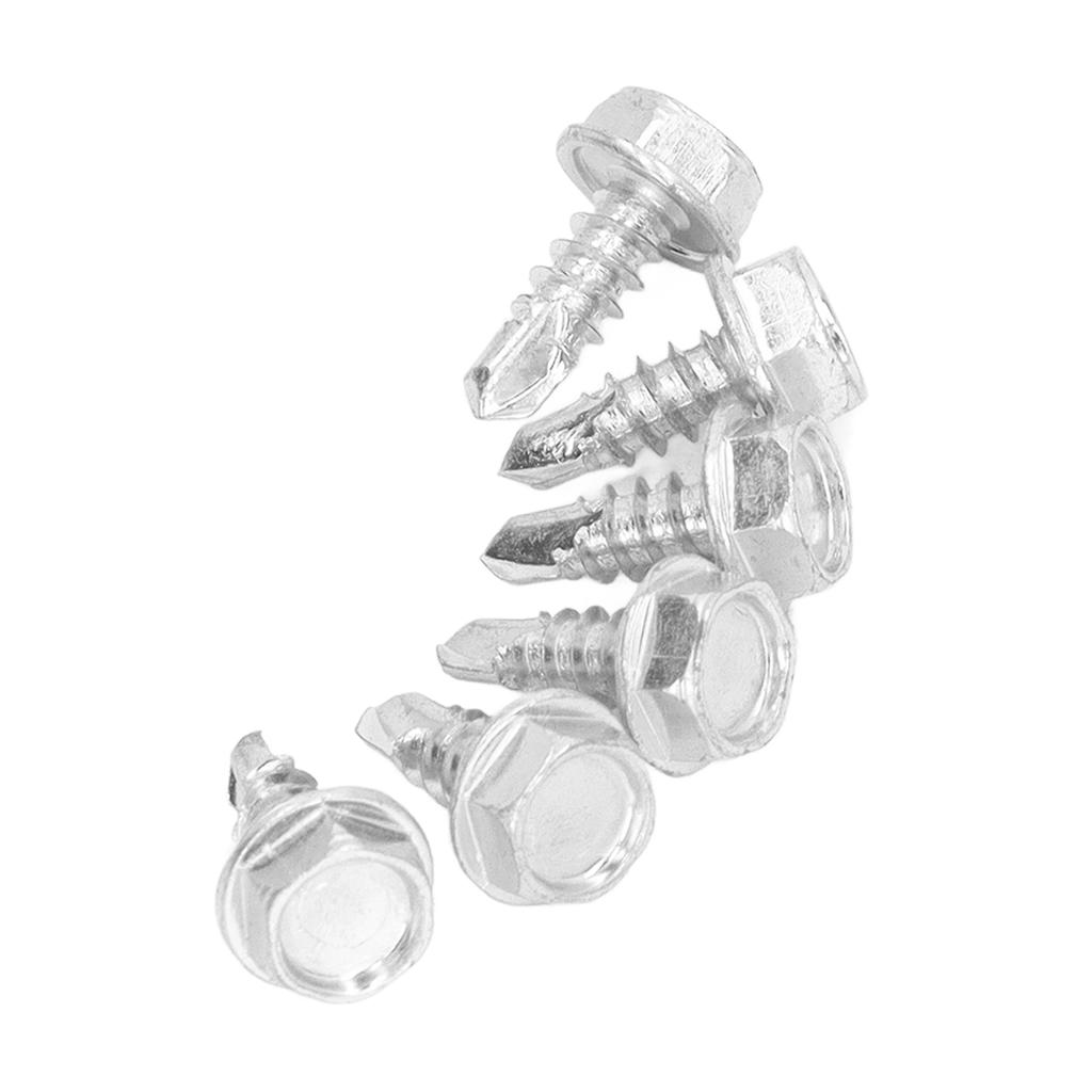 250PCS Self Drilling Screw Carbon Steel White Zinc Drill Screw M4.8x13mm for Metal Wood Plastic Hex Washer Head