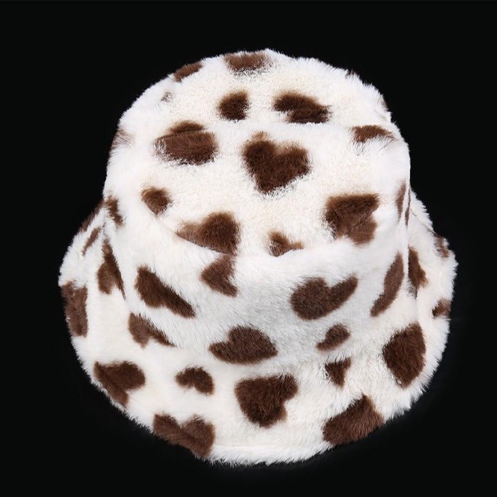 Faux Fur Love Heart Bucket Hat Thicken Winter Plush Hat Retro Plush Fisherman Hat  Autumn