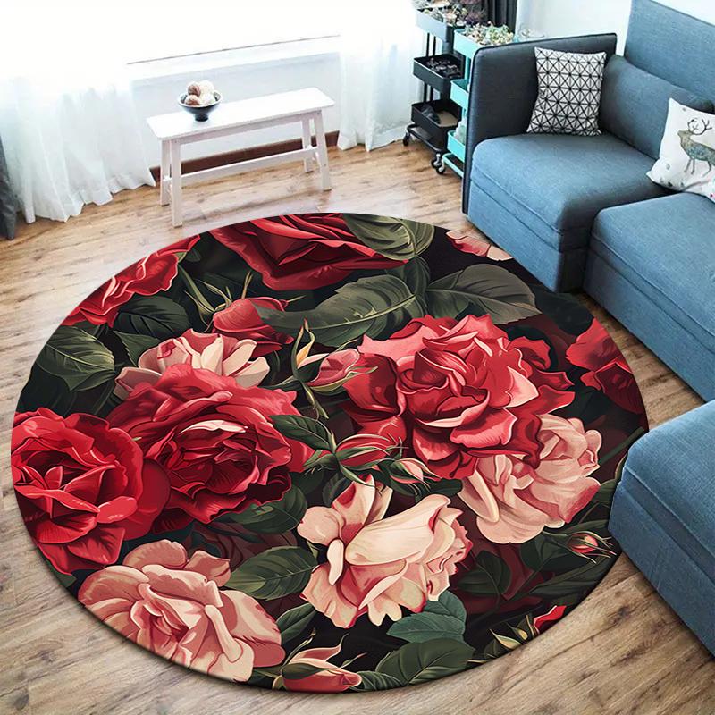 Retro-style Flowers Round Area Rug,Carpet Rug for Living Room Bedroom Sofa Playroom Decor,Non-slip Floor Mat