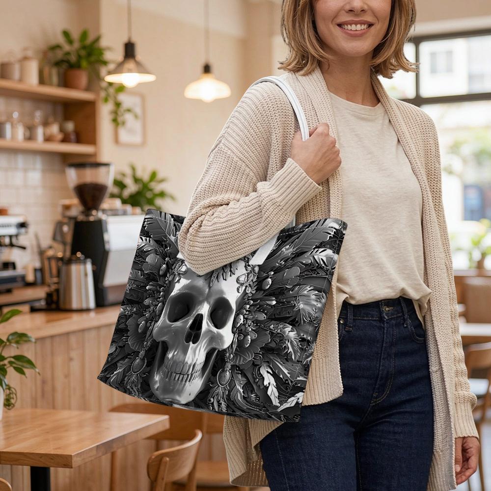 Gothic Skull Printed Tote Bag for Daily Use