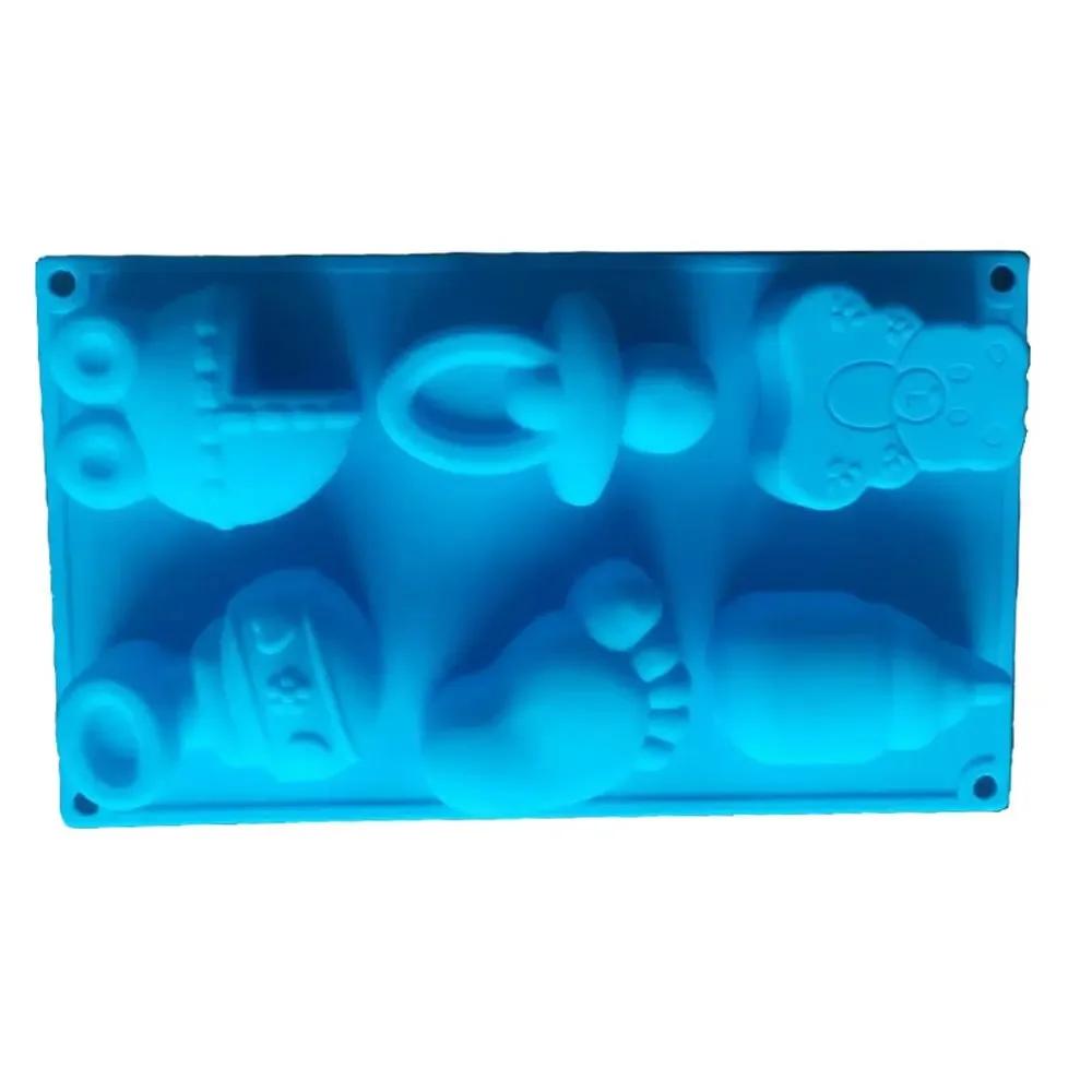 6 Cells Baby Feet and Toys Silicone Molds 3D Chocolate Sugar Candy Jelly Moulds Ice Cube Cupcake Party Fondant Cake Decor Tools