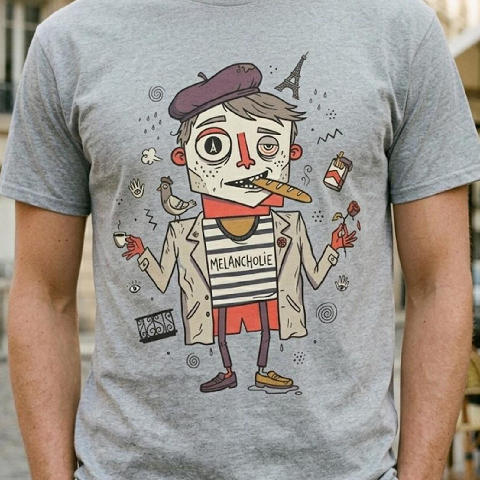 Paris Melancholie T-Shirt | French Ennui Graphic Tee, Parisian Illustration Unisex Shirt 2XL
