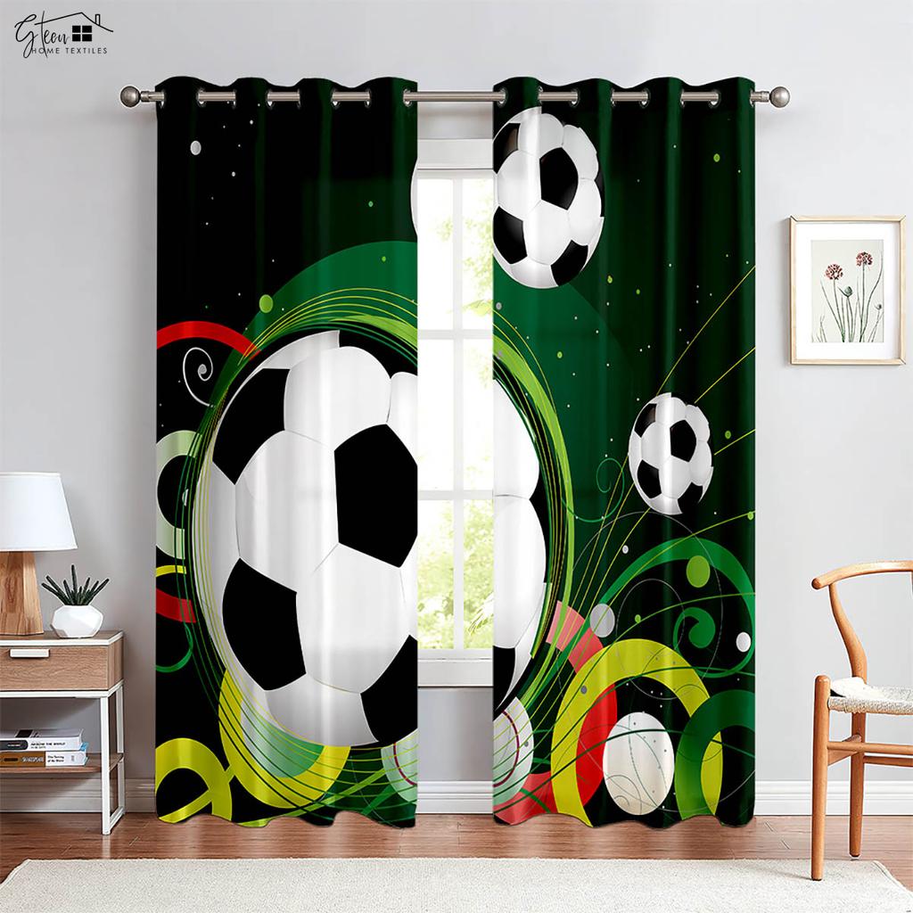 Water and Fire Sports Football Printed Curtains 100% Polyester Bedroom Living Room Study Decorative Curtains 2 Pieces