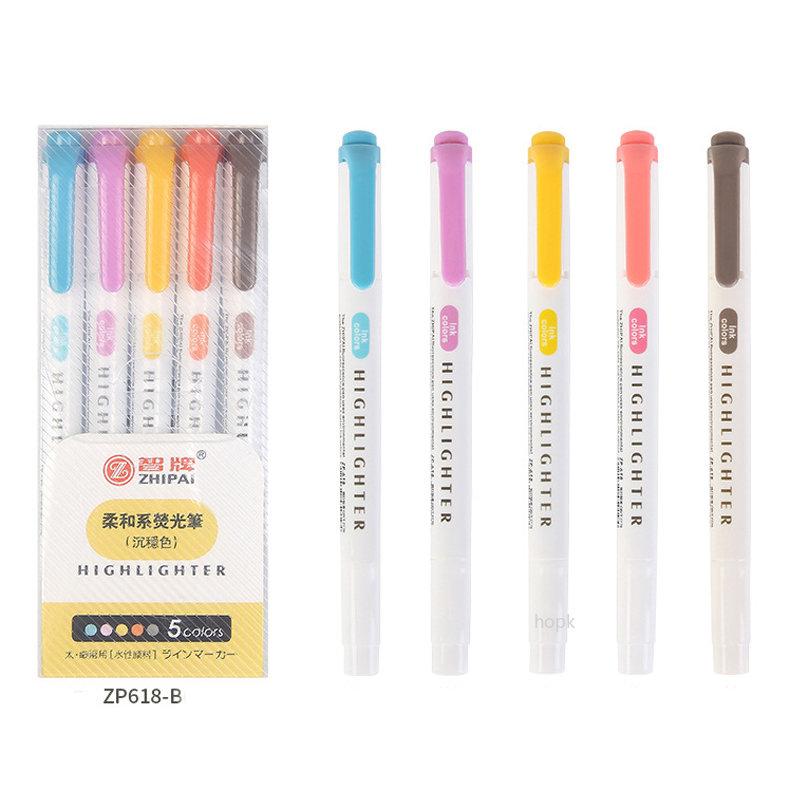 6/5Colors/box Double Headed Highlighter Pen Collection Fluorescent Markers Highlighters Pens Art Marker Japanese Charming Kawaii Stationery