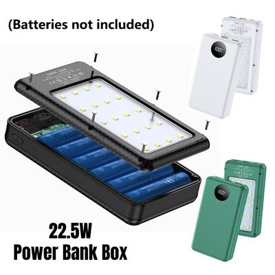 Caja de Almacenamiento para Baterías 18650 DIY Carga Rápida 22.5W Funda de Batería Externa Móvil Carga Dual USB Tipo C para iPhone Xiaomi Con Luz LED