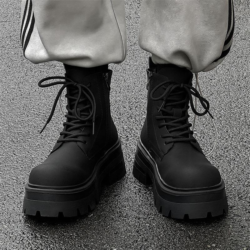 Fashion 2025 New British Style Men's Short Boots Autumn New Men's Boots Platform Boots Fashionable Black High Top Leather Shoes for Men