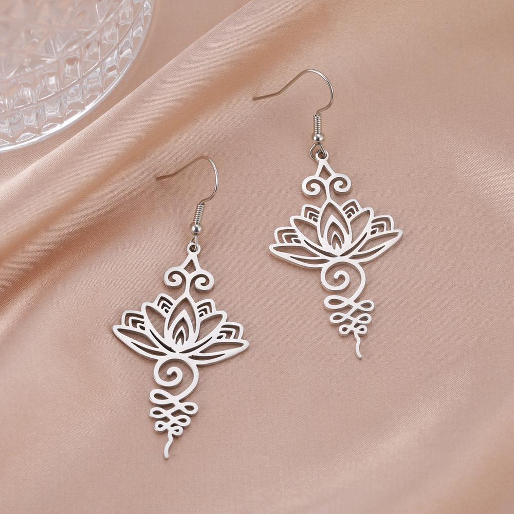 Dawapara Lotus Unalome Earrings Spiritual Shiva Yoga Symbol OM Aum Butterfly Pendant Stainless Steel Jewelry