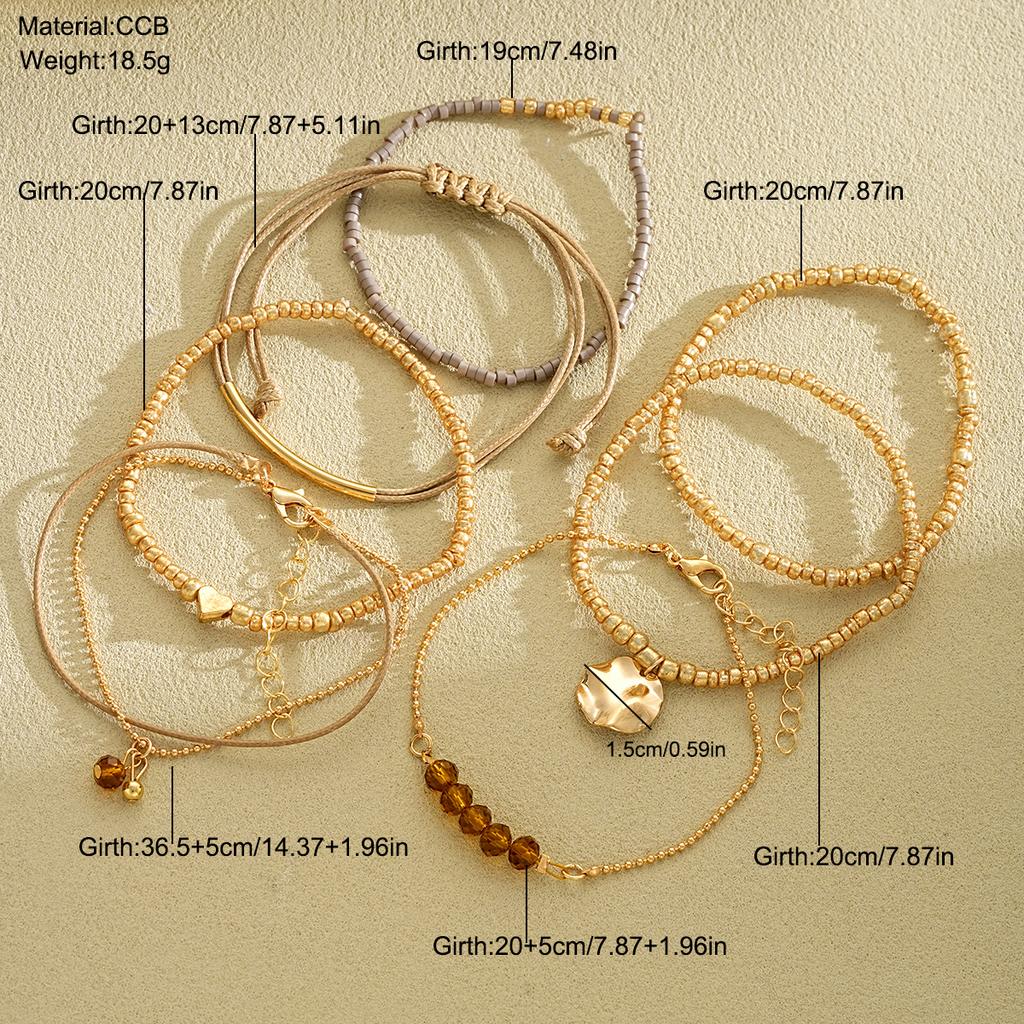 IF ME 7 Sets CCB Golden Crystal Rice Bead Bracelets Set Fashion Elegant Women Jewelry Party Accessories