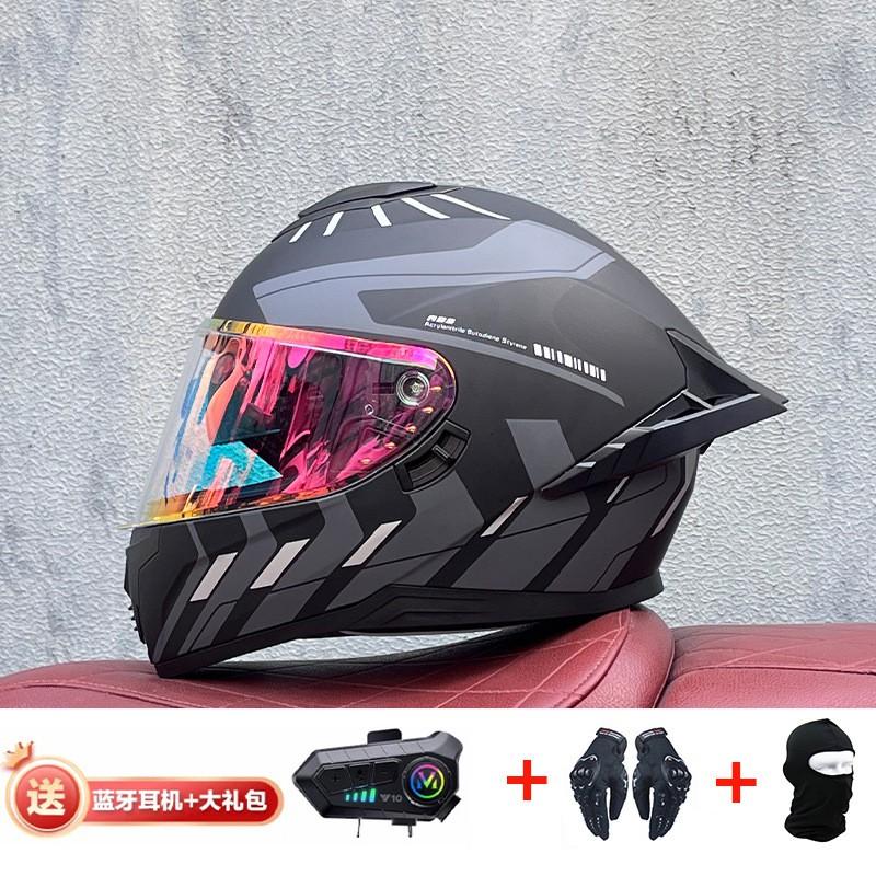 Full Face Motorcycle Helmet With External Bluetooth Module Men Women Large Rear Wing Sport Style DOT Approved