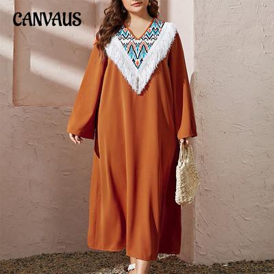 Fall and Winter Plus Size Tassel Printed Pullover Temperament Casual Loose Dress