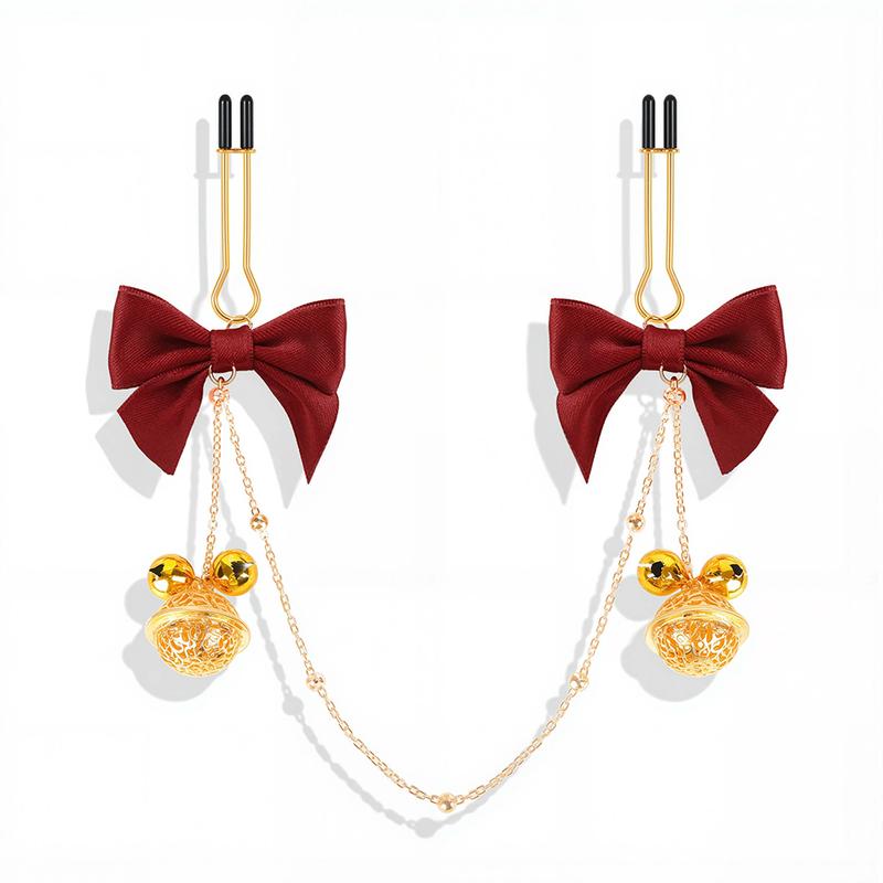 Classical Golden Bell Nipple Clamps BDSM Metal Chain & Bow Nipple Restraints Adult Flirting Toys SM Games Toys For Couples