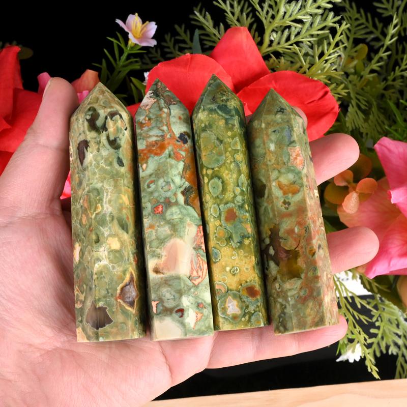 Hot Sale Natural Gemstone Healing Crystal Green Kambaba jasper Point Tower for Home Decoration