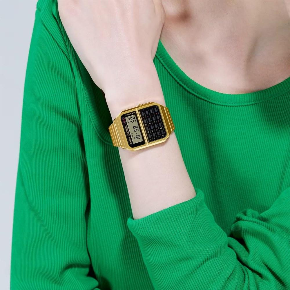 Casio Vintage Series 8-Digit Calculator Function Digital Wristwatch CA-500WEG-1A Unisex Metal Band Gold