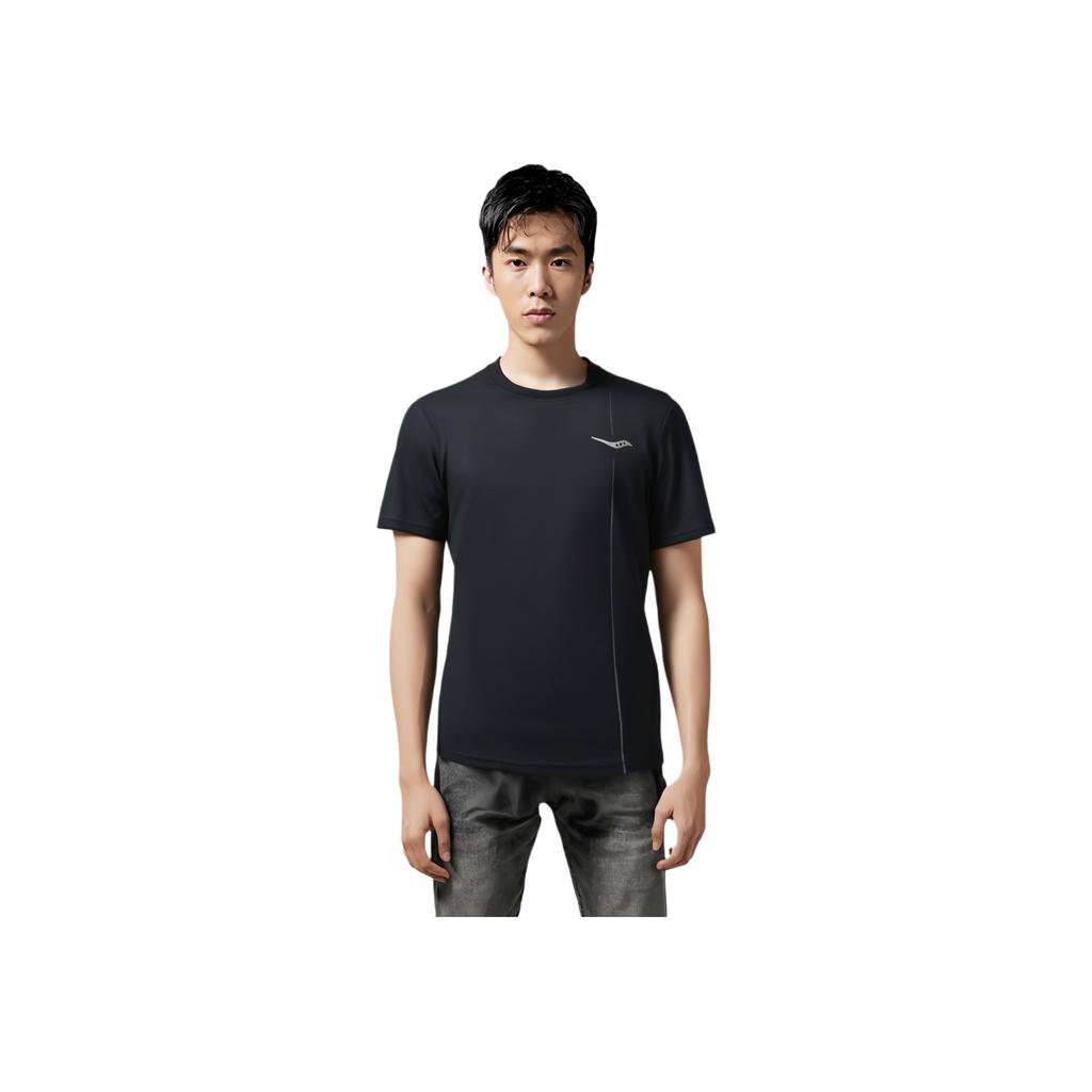 Saucony Moisture-Wicking Breathable Stretch Comfortable Training Reflective Logo Crew Neck Short Sleeve T-Shirt Men Tops Black SC2239058-1