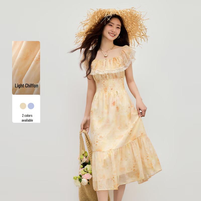 

Vacation Floral Lace Ruffle Cami Maxi Dress M