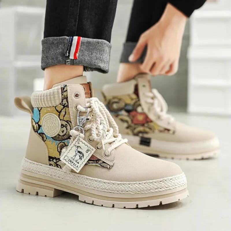 Zimní pánské boty Outdoorové boty na platformě pro muže Originální retro design Móda Pohodlné kožené kotníkové boty Zapatillas Hombre