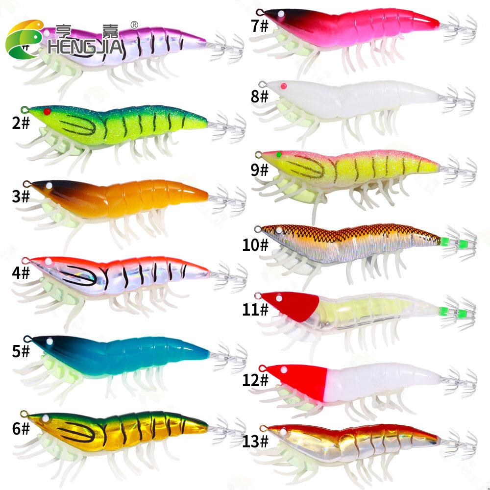 11CM22GLuminous Squid Shrimp Fake Bait Wood Shrimp Lure Bait Bionic Fishing Bait Universal for Freshwater and Saltwater