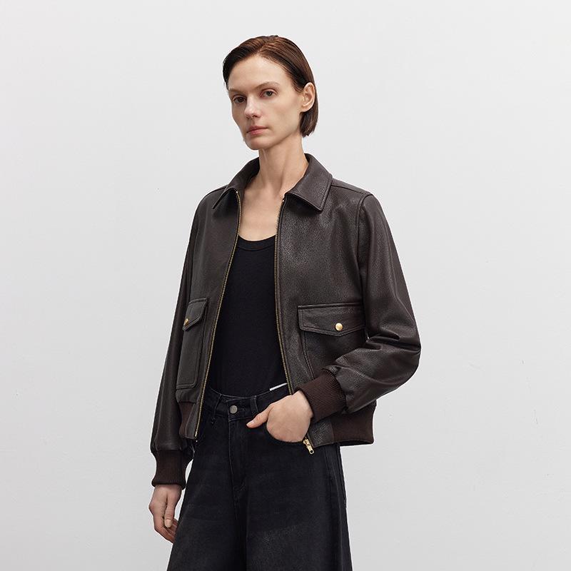 

Женская мотоциклетная куртка из высококачественной винтажной козьей кожи с пиджачным воротником Medium