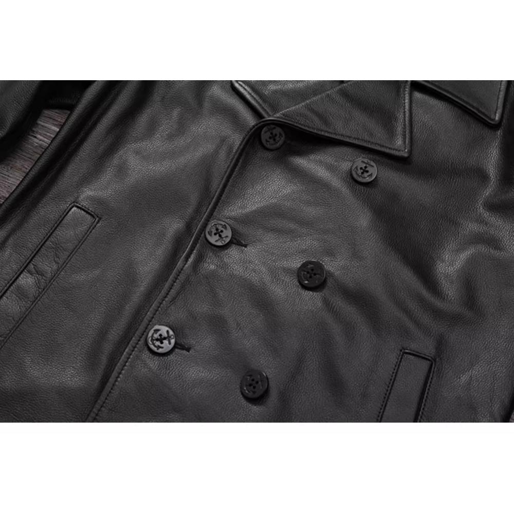 Chinese Size Long Men Leather Coat Genuine Soft Cow Leather Classic Double Breasted Turn Down Collar Leather Jackets For Men Clothing Autumn