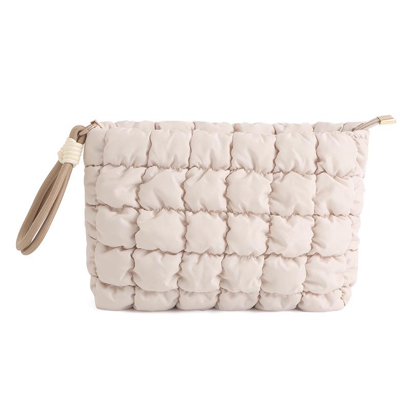 2024 Cloud Fresh Solid Color Pleated Makeup Bag: Versatile, Portable Clutch for Women