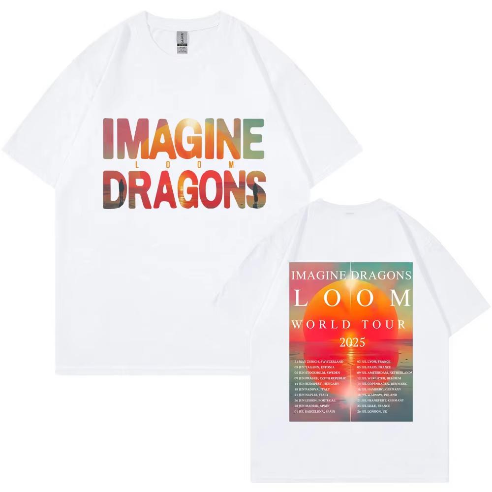 Imagine Dragons Band Loom Tour 2025 Print TShirts Men Women Retro Trendy Hip Hop Short Sleeve Oversized Cotton Tshirt Streetwear