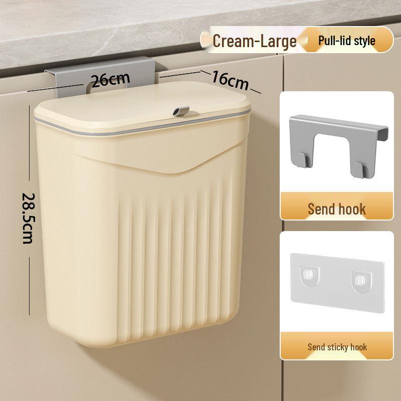 Wall-Mounted Flip-Top Kitchen & Bathroom Trash Can - Punch-Free Hanging Waste Basket