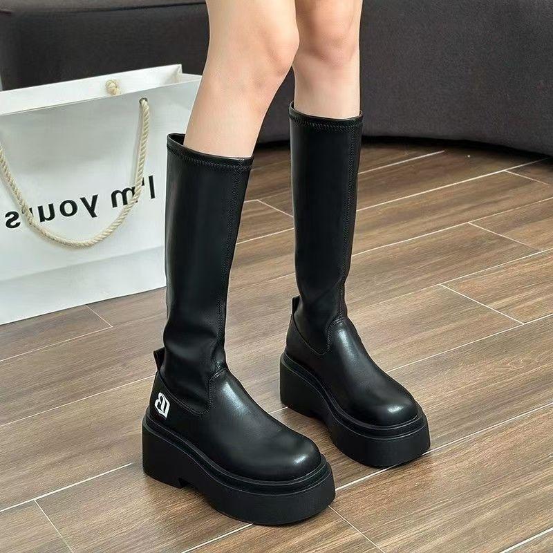 Thick-soled boots Small tall boots Children's new autumn and winter giant comfortable knight boots Elastic thin boots