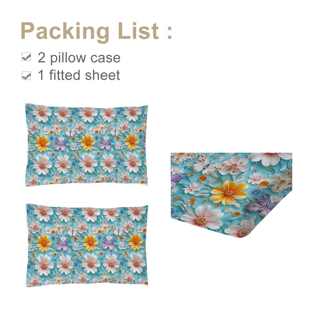 Pearl Butterfly Flower 3-Piece Bedding Set, Floral Entwined, With 2 Pillowcases, Suitable For Living Room And Bedroom (Cozy)