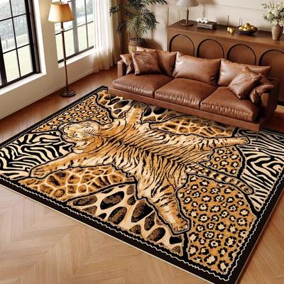 Luxuriöse Stilvolle Tierfellmuster Teppichmatte Tiger Zebra Leopard Teppich Braun Schwarz Gold Wohnzimmer Sofabereich Heimdekoration Moderner Teppich