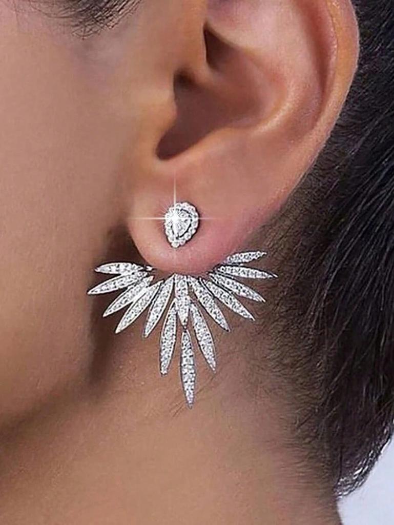 1Pair Fan-Shaped Zircon Earrings, 2-Way Wear Crystal Drop Earrings for Women, Wedding Party Jewelry