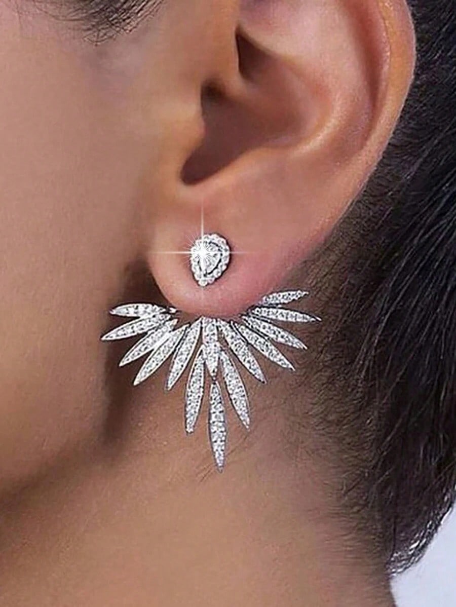 

1Pair Fan-Shaped Zircon Earrings, 2-Way Wear Crystal Drop Earrings for Women, Wedding Party Jewelry срібний