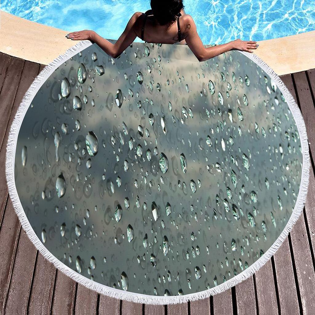 Round Beach Towel Raindrops Pattern Beach Blanket Pool Towels Soft Sand Free Water Absorbent Picnic Yoga Throw Mat Blankets