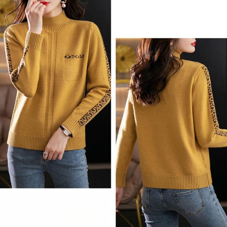 Half Turtleneck Warm Sweater for Women Short Solid-color Loose Knitted Sweater for Autumn and Winter Casual Long-sleeved Pullover